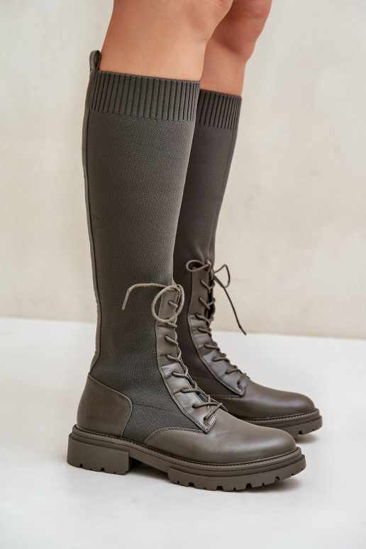 Paslīdēt uz garie zābaki Ze SkarpetkoIną CholeInką haki krāsas Iranel Paslīdēt uz garie zābaki Ze SkarpetkoIną CholeInką haki krāsas Iranel