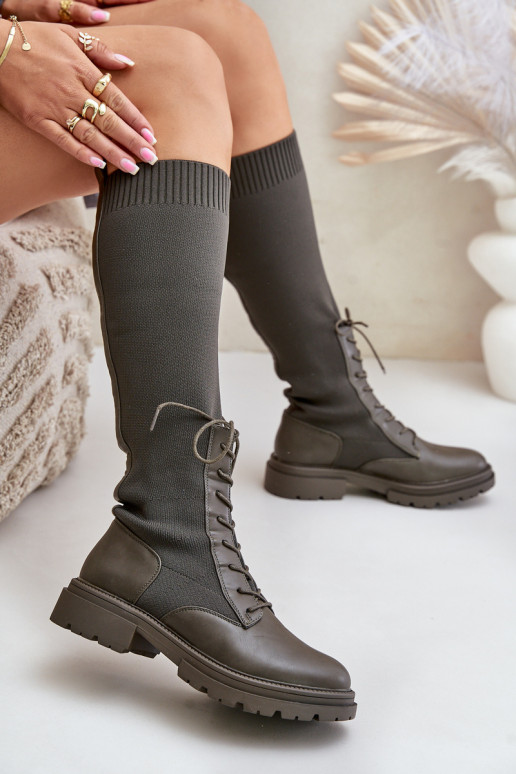 Paslīdēt uz garie zābaki Ze SkarpetkoIną CholeInką haki krāsas Iranel Paslīdēt uz garie zābaki Ze SkarpetkoIną CholeInką haki krāsas Iranel