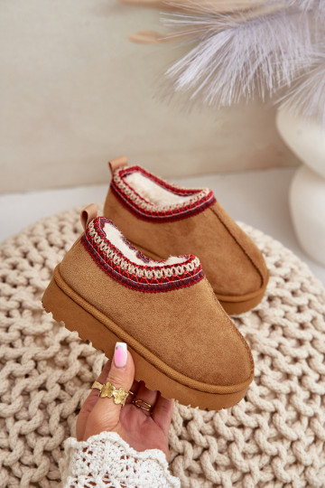 Bērnu sniega zābaki ar platformu, siltināti ar kažokādu iekšpusē, brūnā krāsā Vilabria