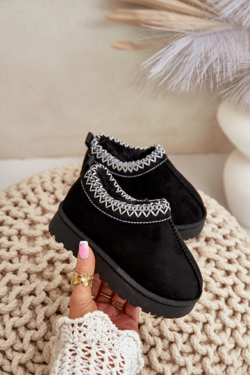 Bērnu sniega zābaki ar platformu, siltināti ar kažokādu iekšpusē, melnā krāsā Vilabria