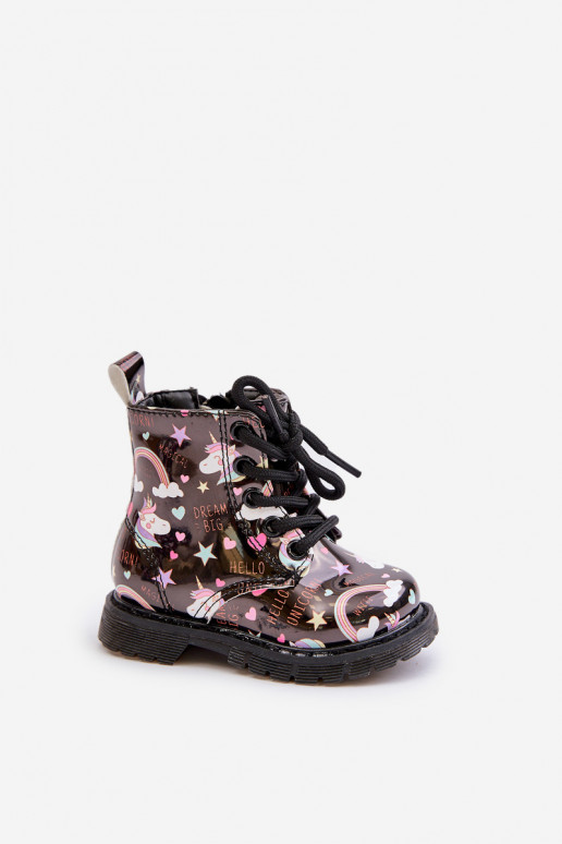 Bērnu apavi ar rāvējslēdzējiem Vienradži melnas krāsas Tiptop