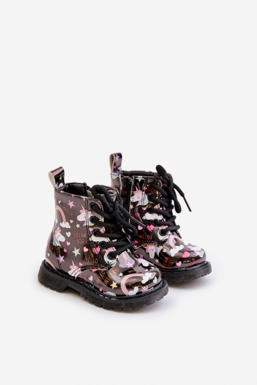 Bērnu apavi ar rāvējslēdzējiem Vienradži melnas krāsas Tiptop