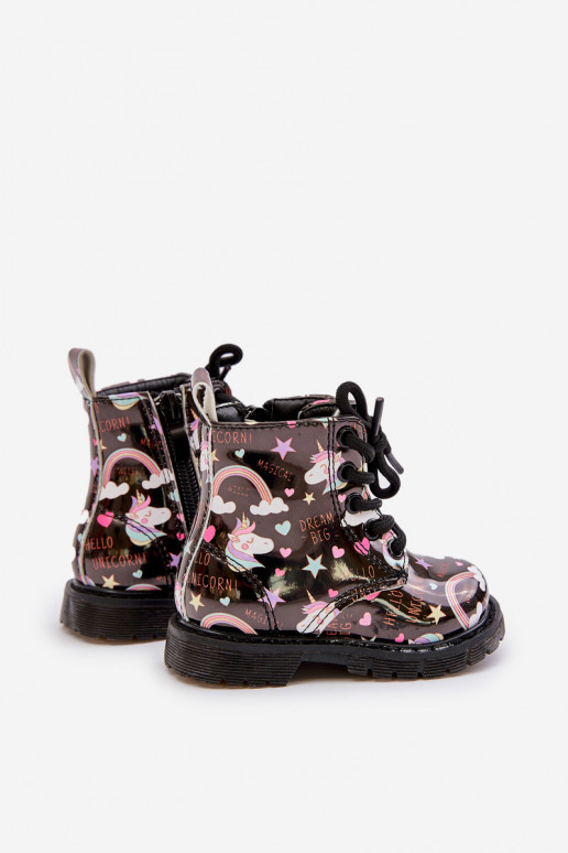 Bērnu apavi ar rāvējslēdzējiem Vienradži melnas krāsas Tiptop