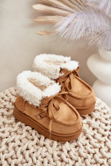 sniega apavi Sieviešu puszābaki Bērnu apavi siltināti ar kažokādu brūnas krāsas Adelane 2