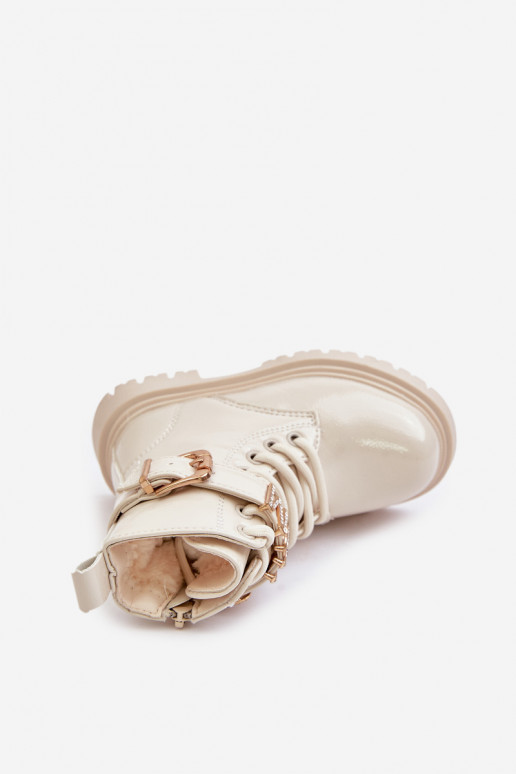 Sieviešu puszābaki Bērnu Laque siltināti ar dekorētiem papēžiem smilšu krāsas Gilian