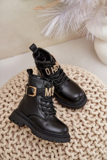 Sieviešu puszābaki Bērnu Eko Āda siltināti ar dekorētiem papēžiem melnas krāsas Gilian 2