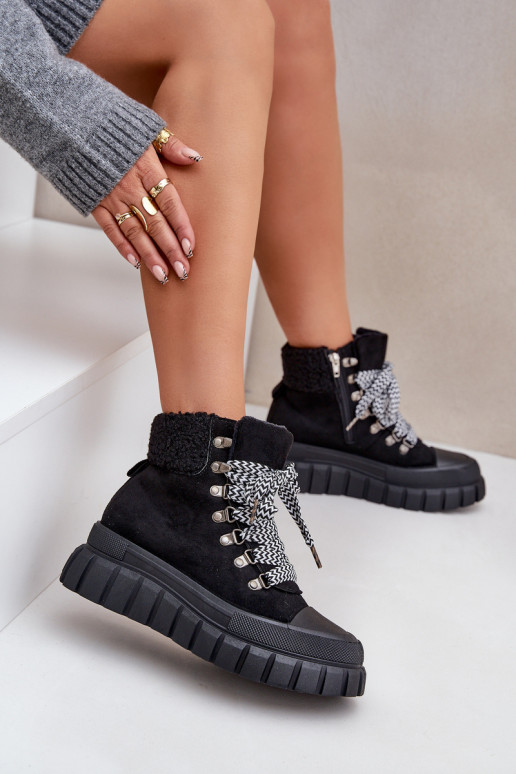 Sieviešu siltināti Sieviešu puszābaki apavi ar platformu melnas krāsas Alcyhen