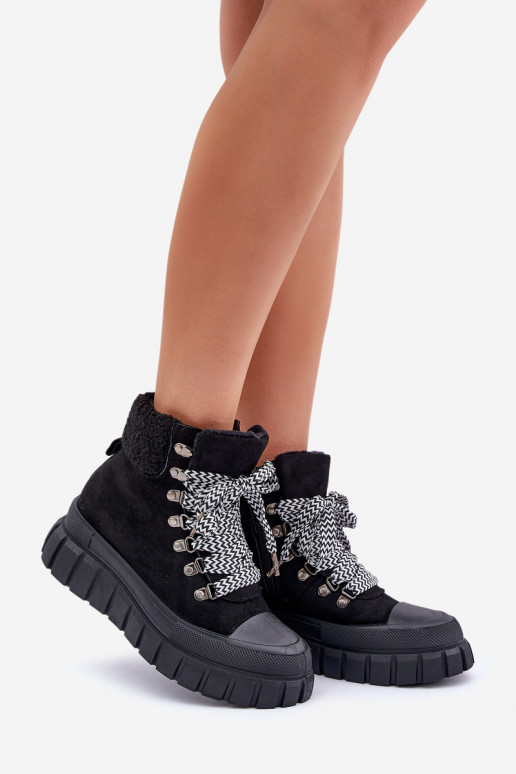 Sieviešu siltināti Sieviešu puszābaki apavi ar platformu melnas krāsas Alcyhen