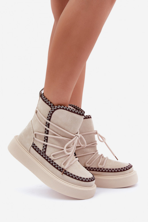 sniega apavi Sieviešu Z Haftem ar platformu Ziloņkaula krāsas Ieslēgtsleris sniega apavi Sieviešu Z Haftem ar platformu Ziloņkaula krāsas Ieslēgtsleris