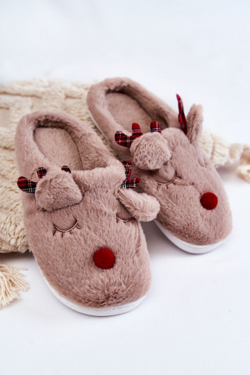 Sieviešu Christmas ar kažokādu čības Ar ziemeļbriežiem smilšu krāsas Clarie 2