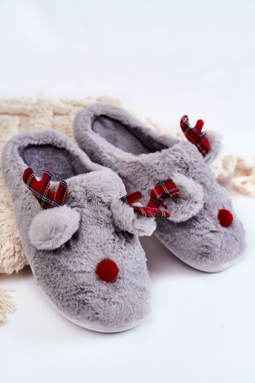 Sieviešu Christmas ar kažokādu čības Ar ziemeļbriežiem Pelēkas krāsas Clarie 2