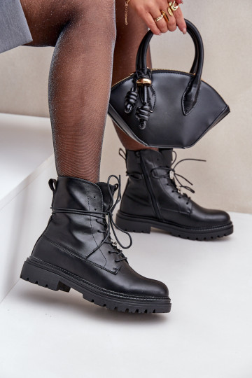 siltināti Sieviešu puszābaki Z Przypinkami Ieslēgts SznuroInaniu melnas krāsas Irivina