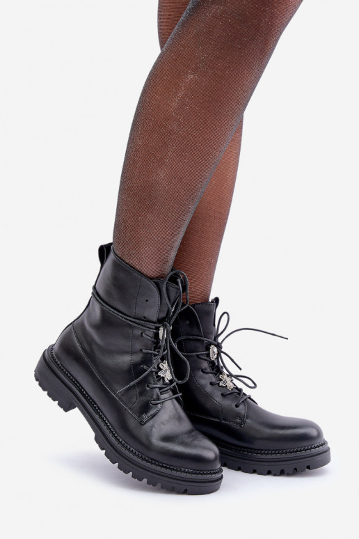 siltināti Sieviešu puszābaki Z Przypinkami Ieslēgts SznuroInaniu melnas krāsas Irivina