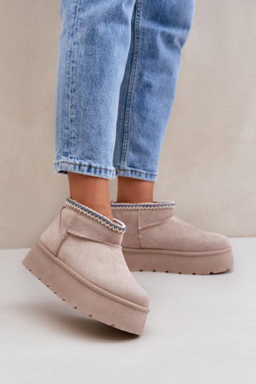 sniega apavi ar platformu Ar greznu Haftem Ziloņkaula krāsas Heslania 2