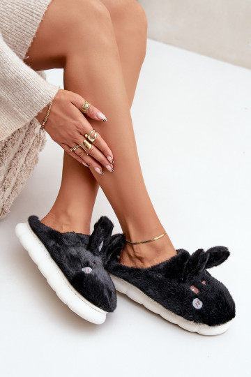 ar kažokādu Čības Ar tēmu Króliczka melnas krāsas Ieslēgtstasha