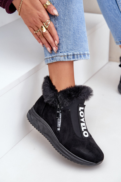 Sneakers modeļa apavi Sieviešu puszābaki ar kažokādu melnas krāsas Zeriana Sneakers modeļa apavi Sieviešu puszābaki ar kažokādu melnas krāsas Zeriana