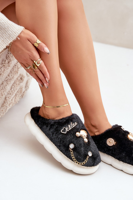 ar kažokādu Čības Z Przypinkami melnas krāsas Ivelfedi