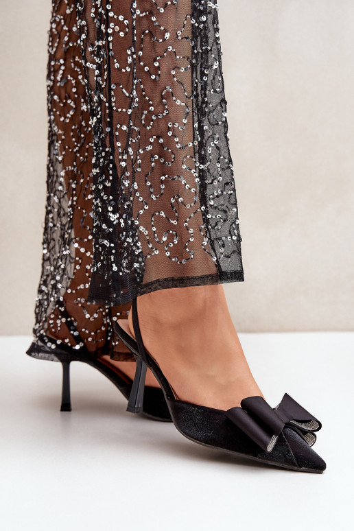 Auduma augstpapēžu kurpes ar bantītēm melnas krāsas Selatea