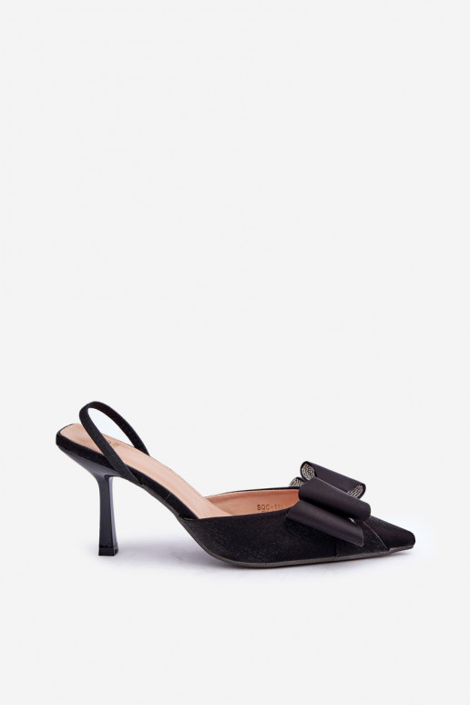 Auduma augstpapēžu kurpes ar bantītēm melnas krāsas Selatea