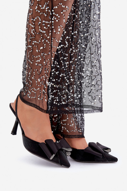 Auduma augstpapēžu kurpes ar bantītēm melnas krāsas Selatea