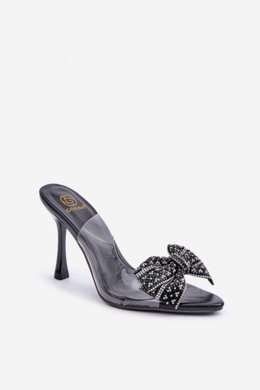 Caurspīdīgas sandales ar papēdi Ar Shiny Priekšgala melnas krāsas Viosta