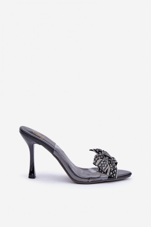 Caurspīdīgas sandales ar papēdi Ar Shiny Priekšgala melnas krāsas Viosta