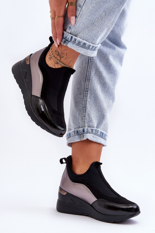 Sieviešu Paslīdēt uz sporta apavi ar platformu Melns-Sudraba krāsas Farro