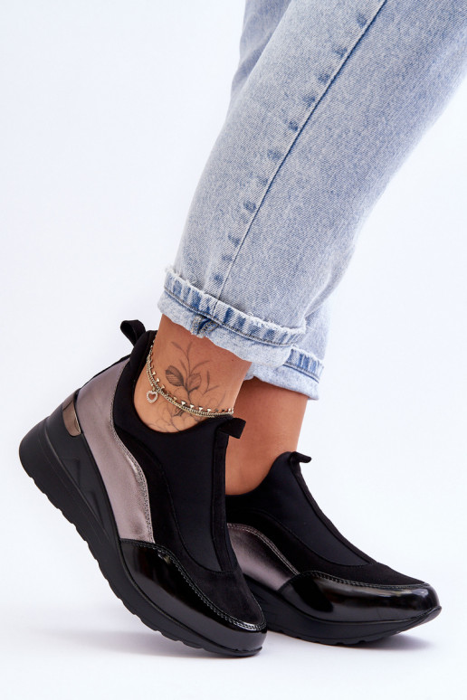 Sieviešu Paslīdēt uz sporta apavi ar platformu Melns-Sudraba krāsas Farro