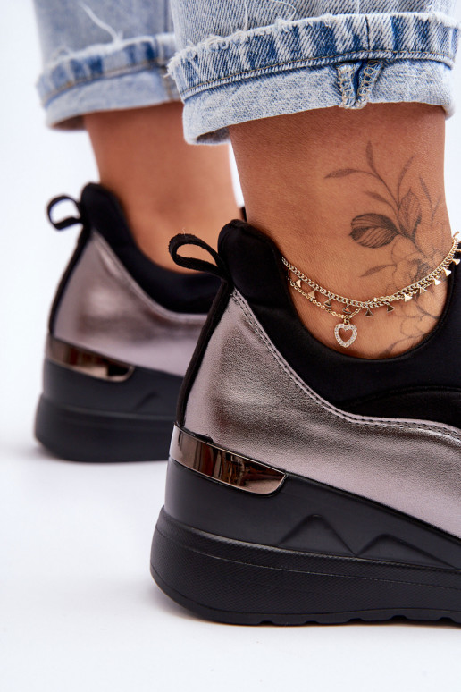 Sieviešu Paslīdēt uz sporta apavi ar platformu Melns-Sudraba krāsas Farro