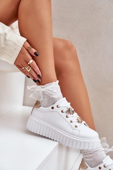 Sneakers modeļa apavi Sieviešu Z Przypinkami baltas krāsas Grelesi