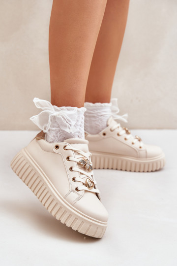 Sneakers modeļa apavi Sieviešu Z Przypinkami smilšu krāsas Grelesi