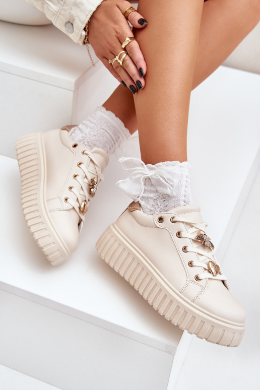 Sneakers modeļa apavi Sieviešu Z Przypinkami smilšu krāsas Grelesi Sneakers modeļa apavi Sieviešu Z Przypinkami smilšu krāsas Grelesi