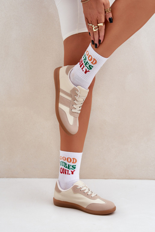 Zems Sneakers modeļa apavi Sieviešu no eko ādas smilšu krāsas Nonalorin