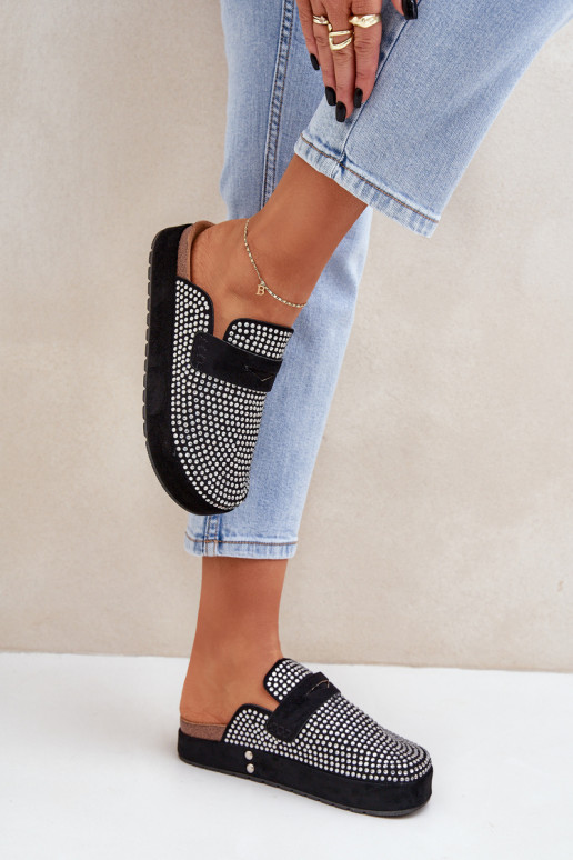 sieviešu čības Dekorētas Cyrkoniami ar platformu melnas krāsas Deorani