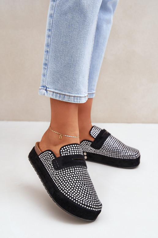 sieviešu čības Dekorētas Cyrkoniami ar platformu melnas krāsas Deorani