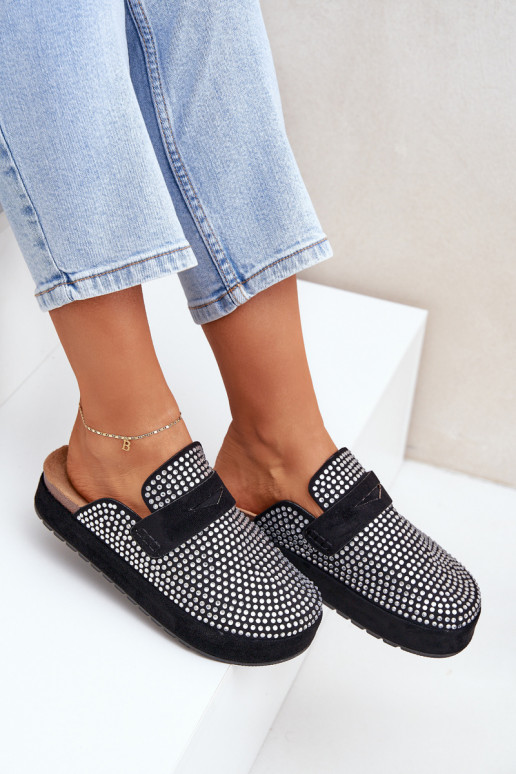 sieviešu čības Dekorētas Cyrkoniami ar platformu melnas krāsas Deorani