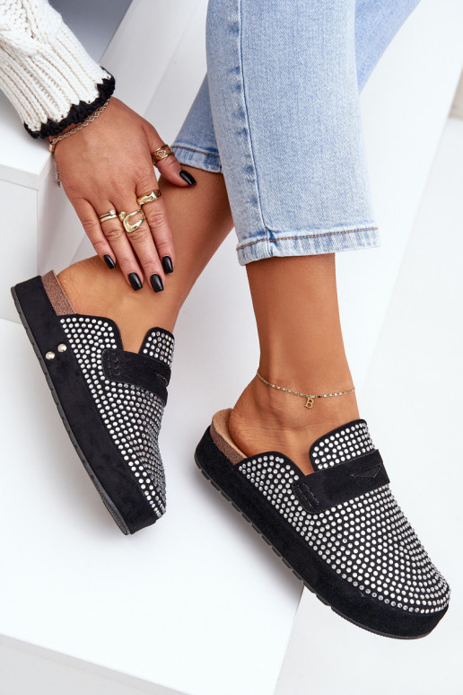 sieviešu čības Dekorētas Cyrkoniami ar platformu melnas krāsas Deorani