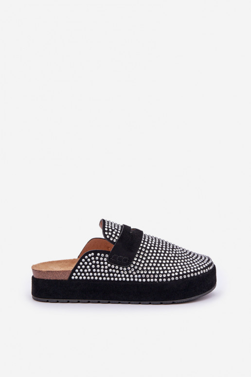 sieviešu čības Dekorētas Cyrkoniami ar platformu melnas krāsas Deorani