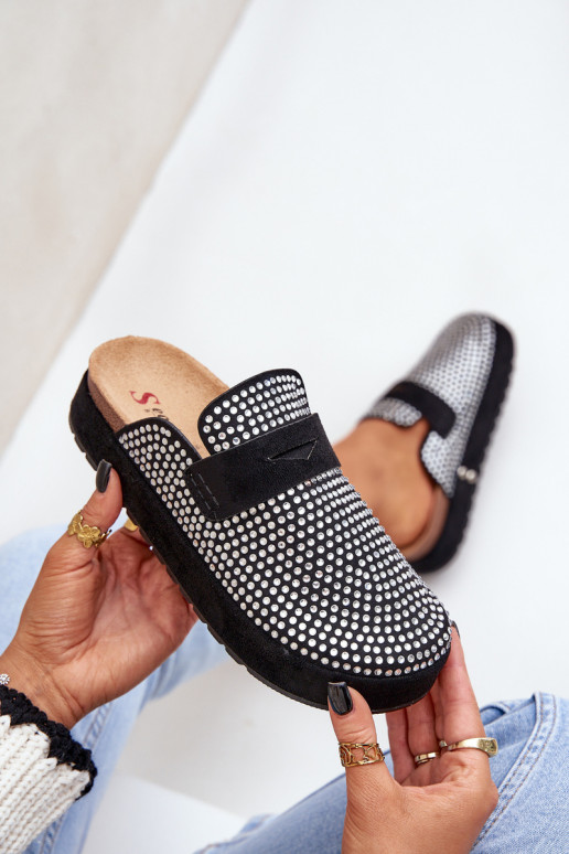 sieviešu čības Dekorētas Cyrkoniami ar platformu melnas krāsas Deorani