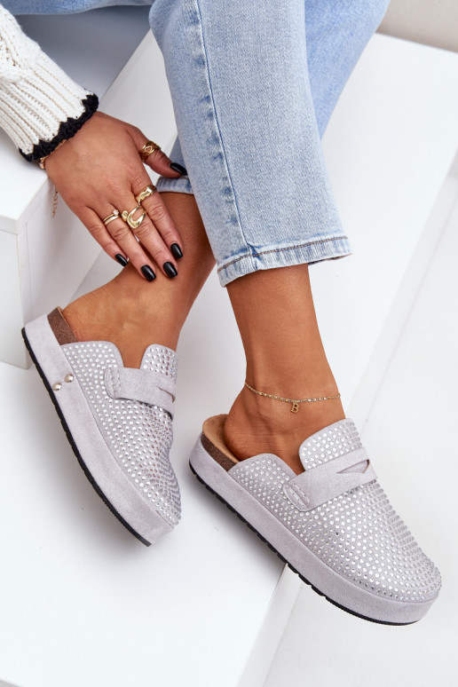 sieviešu čības Dekorētas Cyrkoniami ar platformu Pelēkas krāsas Deorani