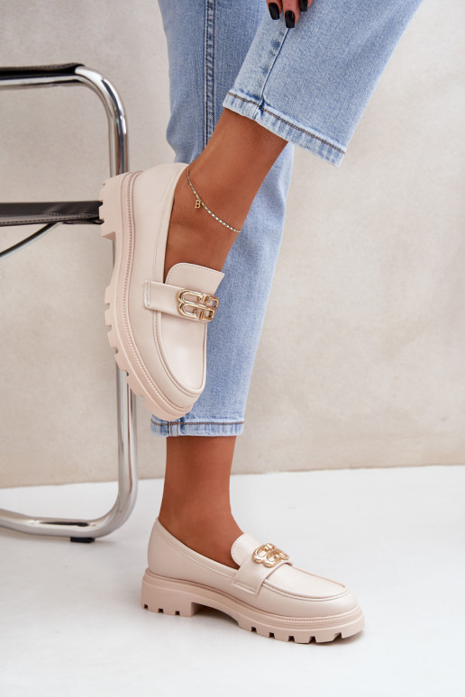 sieviešu mokasīni Ze Zelta krāsasm Detalem smilšu krāsas Trionna