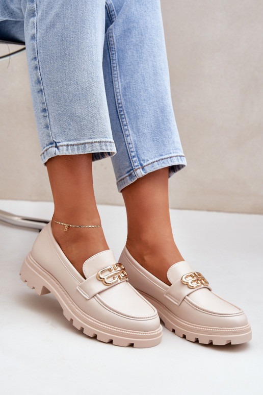 sieviešu mokasīni Ze Zelta krāsasm Detalem smilšu krāsas Trionna