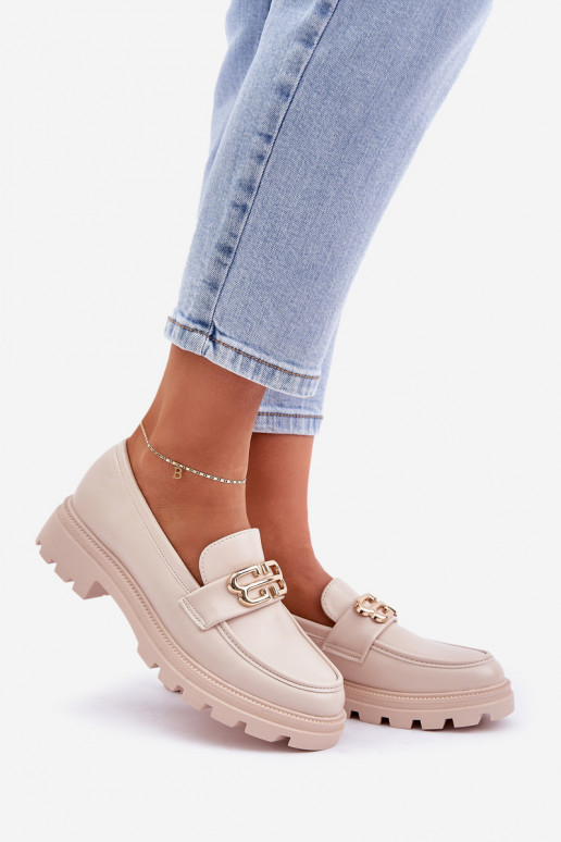 sieviešu mokasīni Ze Zelta krāsasm Detalem smilšu krāsas Trionna