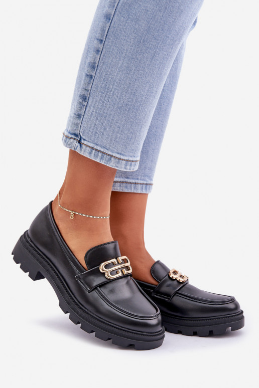 sieviešu mokasīni Ze Zelta krāsasm Detalem melnas krāsas Trionna