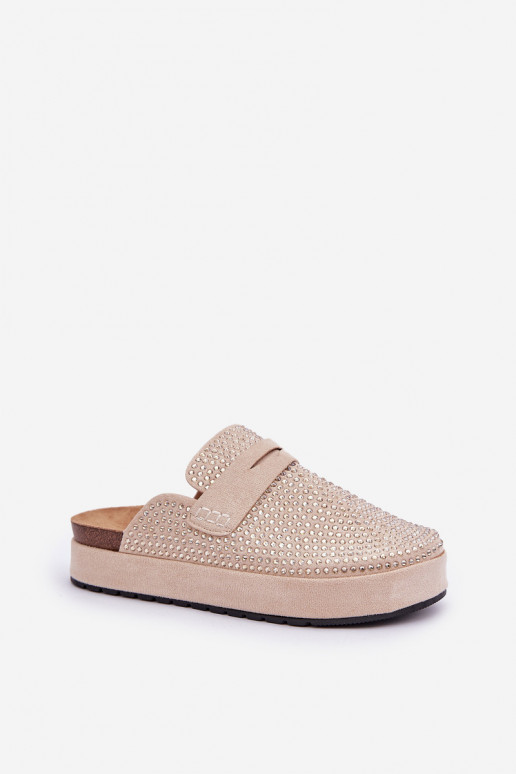 sieviešu čības Dekorētas Cyrkoniami ar platformu smilšu krāsas Deorani sieviešu čības Dekorētas Cyrkoniami ar platformu smilšu krāsas Deorani