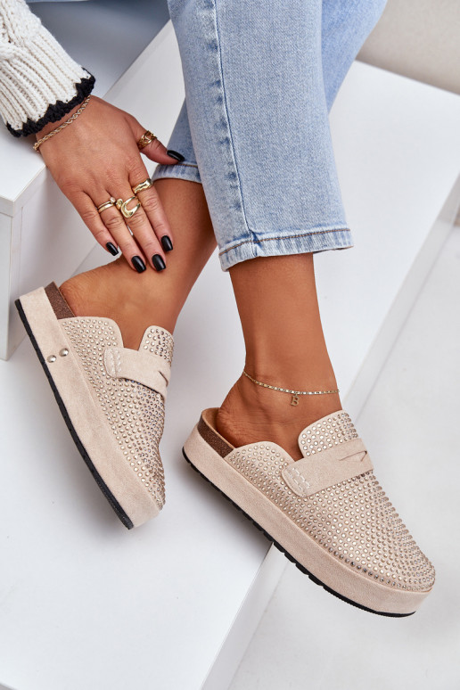 sieviešu čības Dekorētas Cyrkoniami ar platformu smilšu krāsas Deorani sieviešu čības Dekorētas Cyrkoniami ar platformu smilšu krāsas Deorani