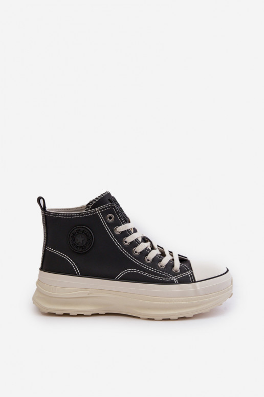 Platformas apavi no eko ādas melnā krāsā