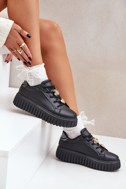 Sneakers modeļa apavi Sieviešu Z Przypinkami melnas krāsas Grelesi