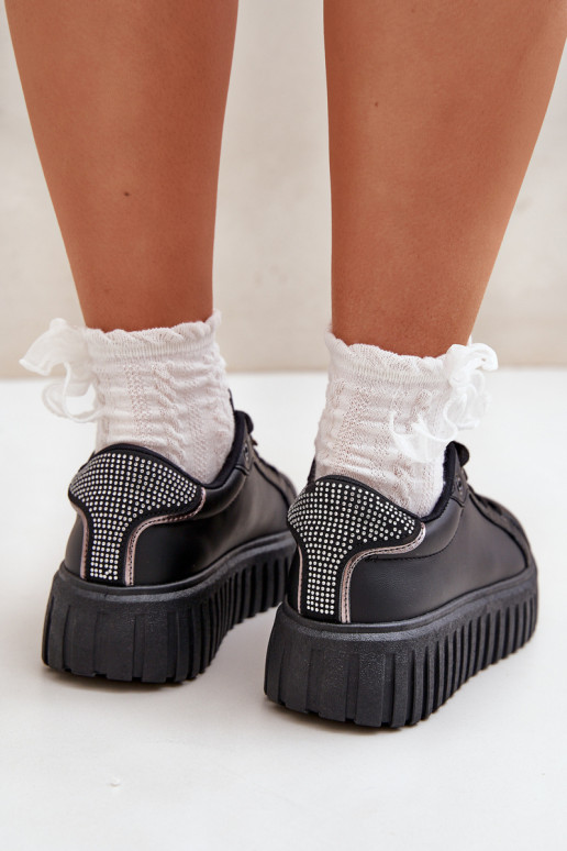 Sneakers modeļa apavi Sieviešu Z Przypinkami melnas krāsas Grelesi