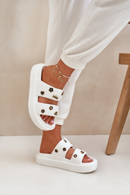 Vieglas čības uz pirksta sieviešu čības Z Przypinkami baltas krāsas Ravanala Vieglas čības uz pirksta sieviešu čības Z Przypinkami baltas krāsas Ravanala